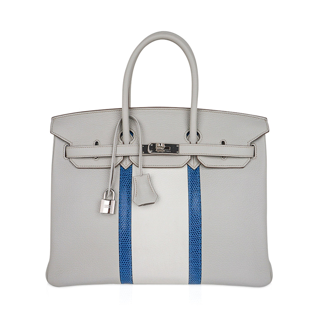 Top quality Hermes Limited Edition Club Birkin 35 Bag Gris Perle & Blanc Clemence Leather with Palladium Hardware