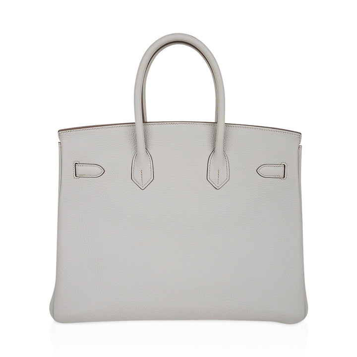 Top quality Hermes Limited Edition Club Birkin 35 Bag Gris Perle & Blanc Clemence Leather with Palladium Hardware