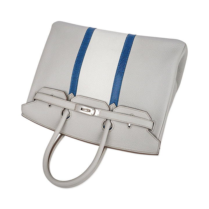 Top quality Hermes Limited Edition Club Birkin 35 Bag Gris Perle & Blanc Clemence Leather with Palladium Hardware