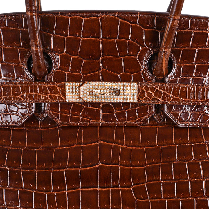 Top quality Hermes Birkin 35 Bag Diamond Miel Porosus Crocodile with Gold Hardware