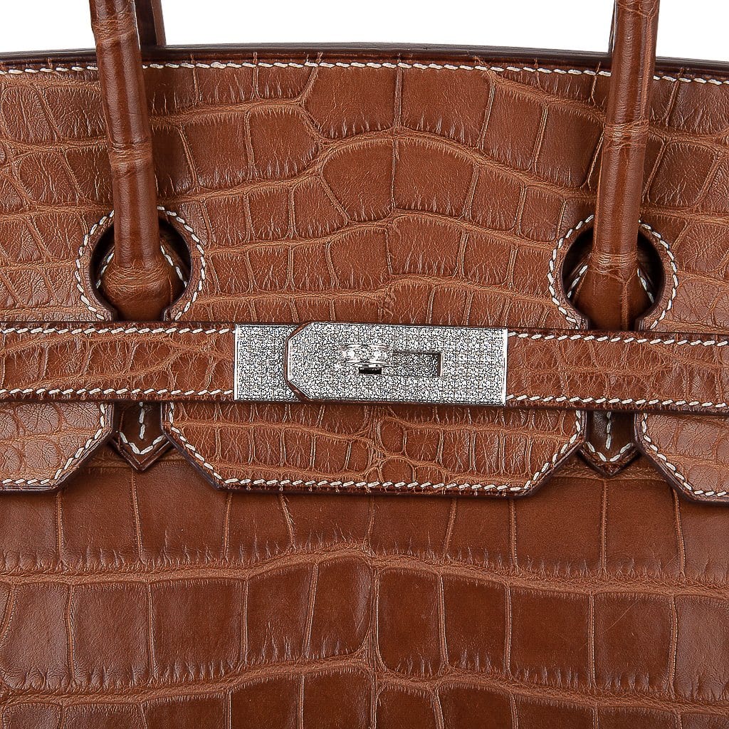 Top quality Hermes Diamond Birkin 35 Bag Fauve Barenia Matte Alligator Rare