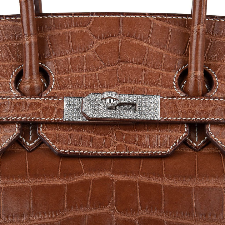 Top quality Hermes Diamond Birkin 35 Bag Fauve Barenia Matte Alligator Rare