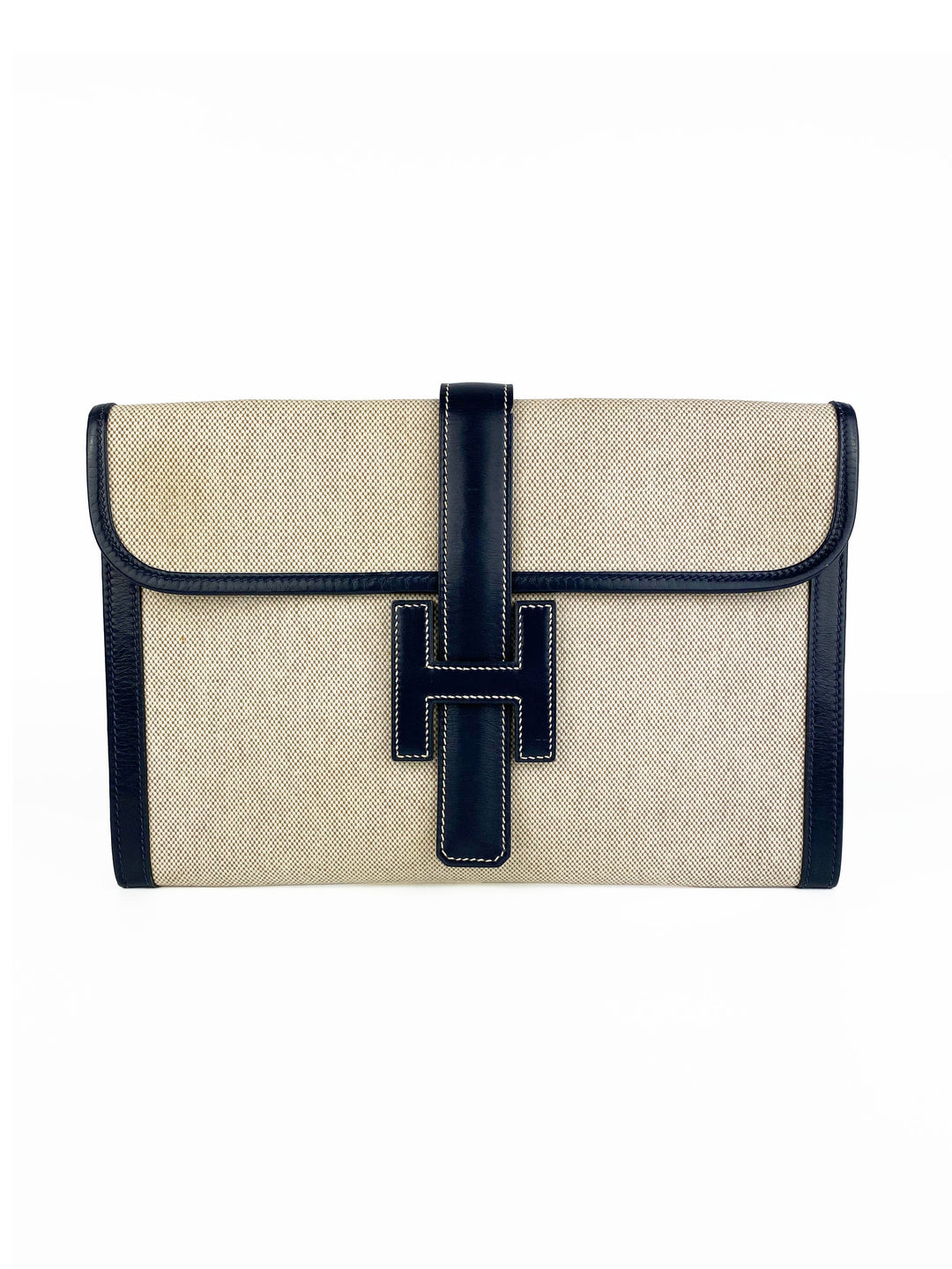 Hermes Vintage Jige White Canvas Clutch