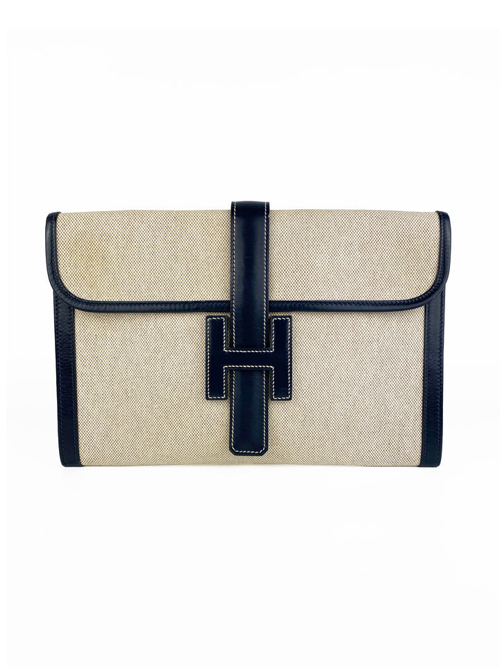 Hermes Vintage Jige White Canvas Clutch