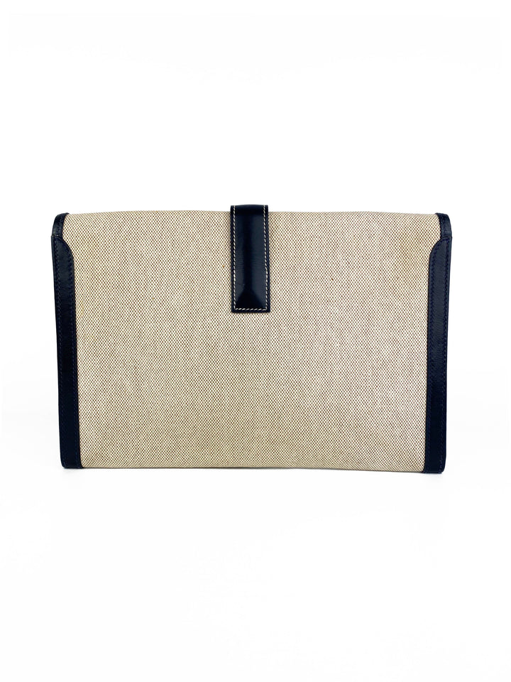 Hermes Vintage Jige White Canvas Clutch