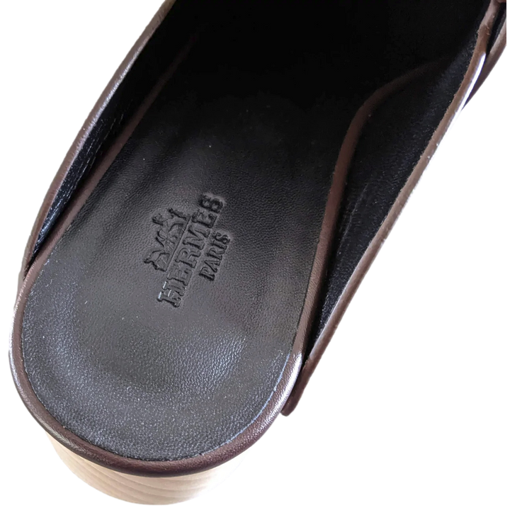 Top quality Hermes [SH13] Cafe "Mules Femme Calya"  Women Calfskin Mules Sz 37, BNIB!