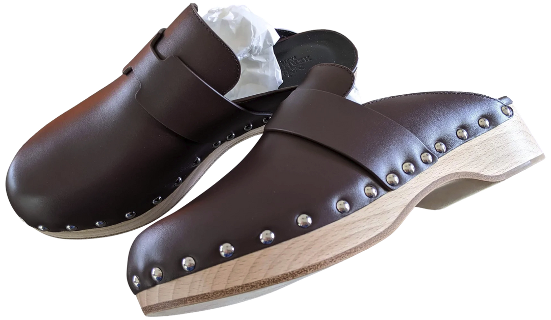 Top quality Hermes [SH13] Cafe "Mules Femme Calya"  Women Calfskin Mules Sz 37, BNIB!
