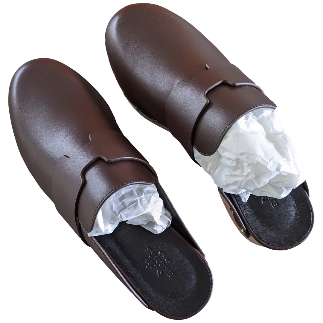 Hermes [SH13] Cafe "Mules Femme Calya"  Women Calfskin Mules Sz 37, BNIB!