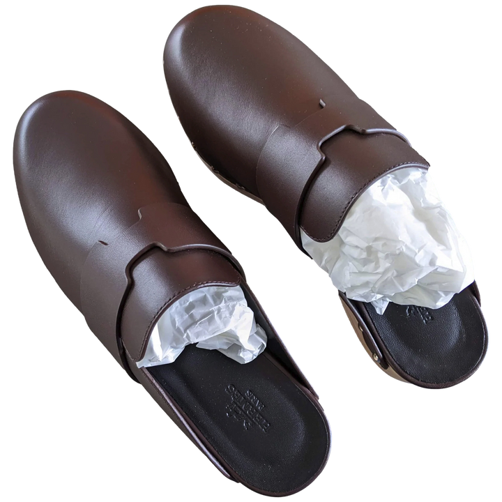 Hermes [SH13] Cafe "Mules Femme Calya"  Women Calfskin Mules Sz 37, BNIB!