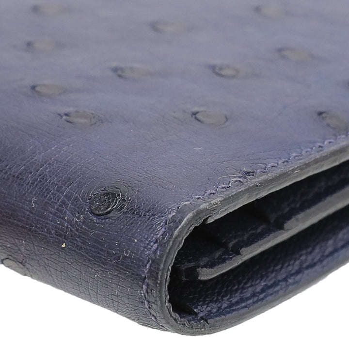 Top quality Hermes Bleu Saphir Ostrich Beam Wallet