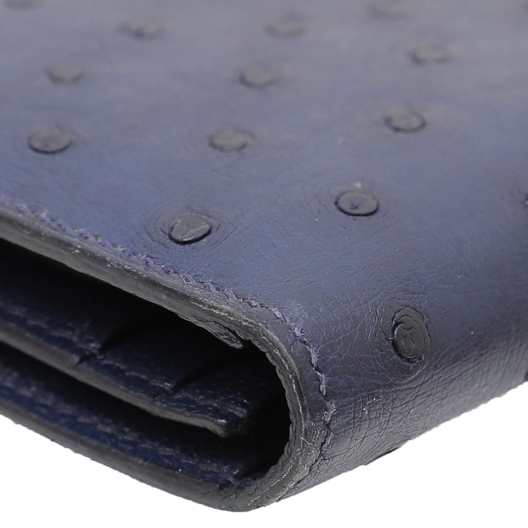 Hermes Bleu Saphir Ostrich Beam Wallet
