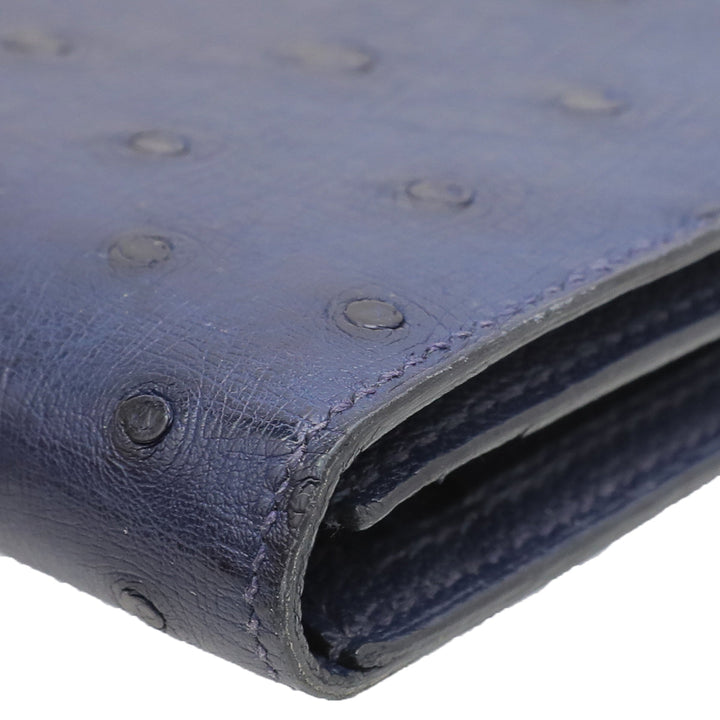 Hermes Bleu Saphir Ostrich Beam Wallet