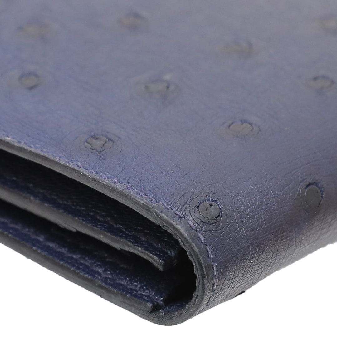 Top quality Hermes Bleu Saphir Ostrich Beam Wallet