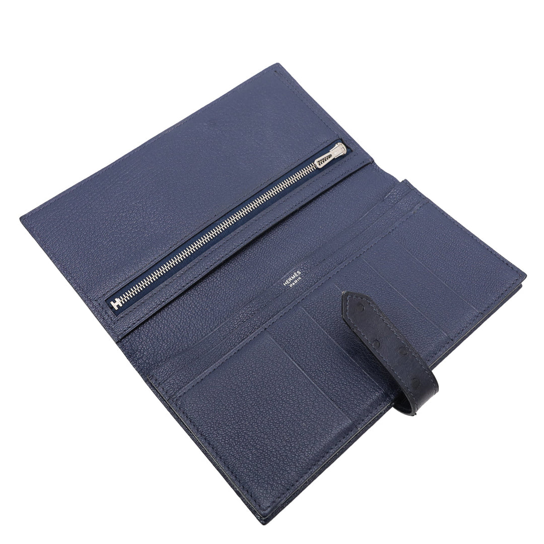 Top quality Hermes Bleu Saphir Ostrich Beam Wallet