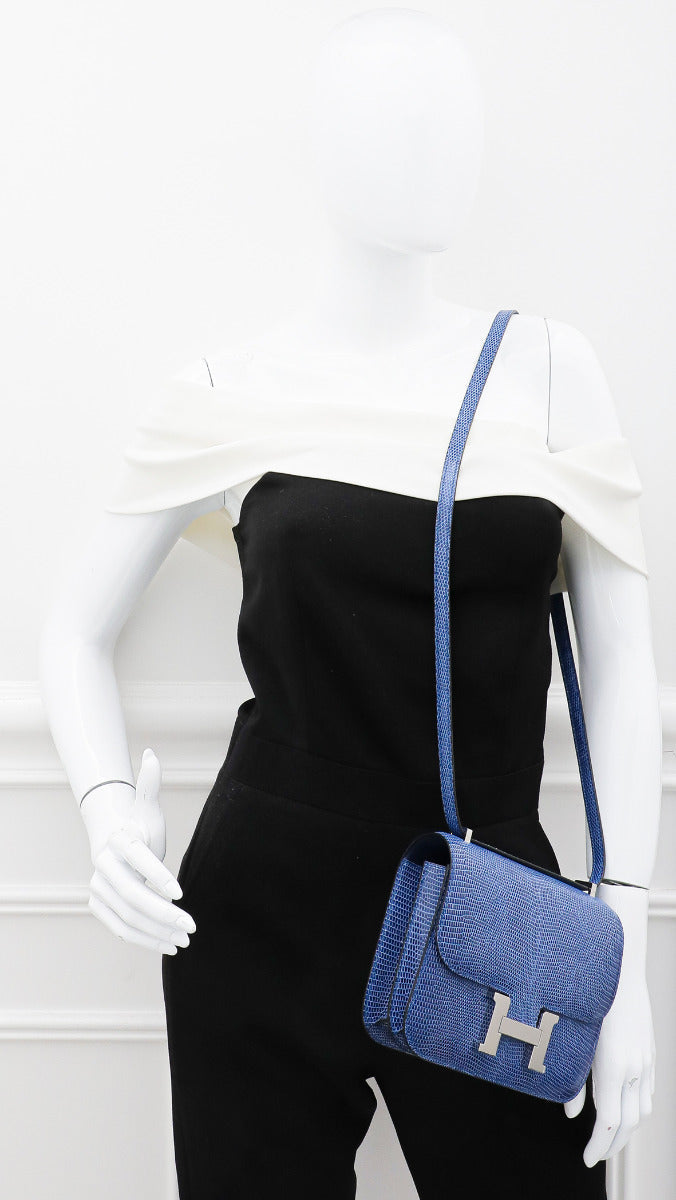 Top quality Hermes Bleu Saphir Lizard Constance III Mini Bag
