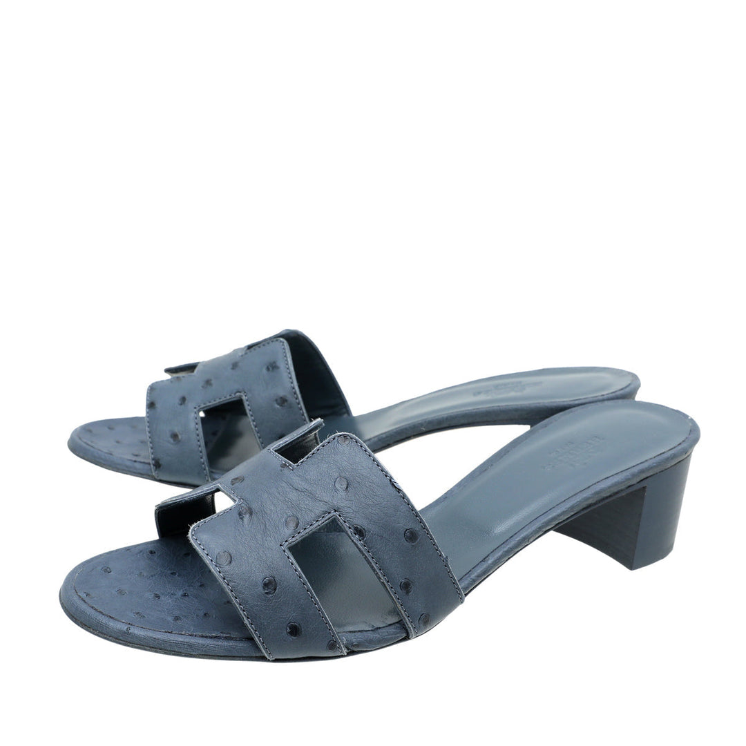 Top quality Hermes Blue Template Oasis Ostrich Skin Sandal 38.5