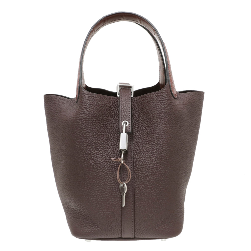 Hermes Bicolor Crocodile Handle Picotin 18 Lock Touch Bag