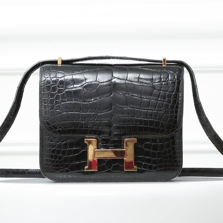 Top quality Hermes Black Shiny Alligator Constance 18