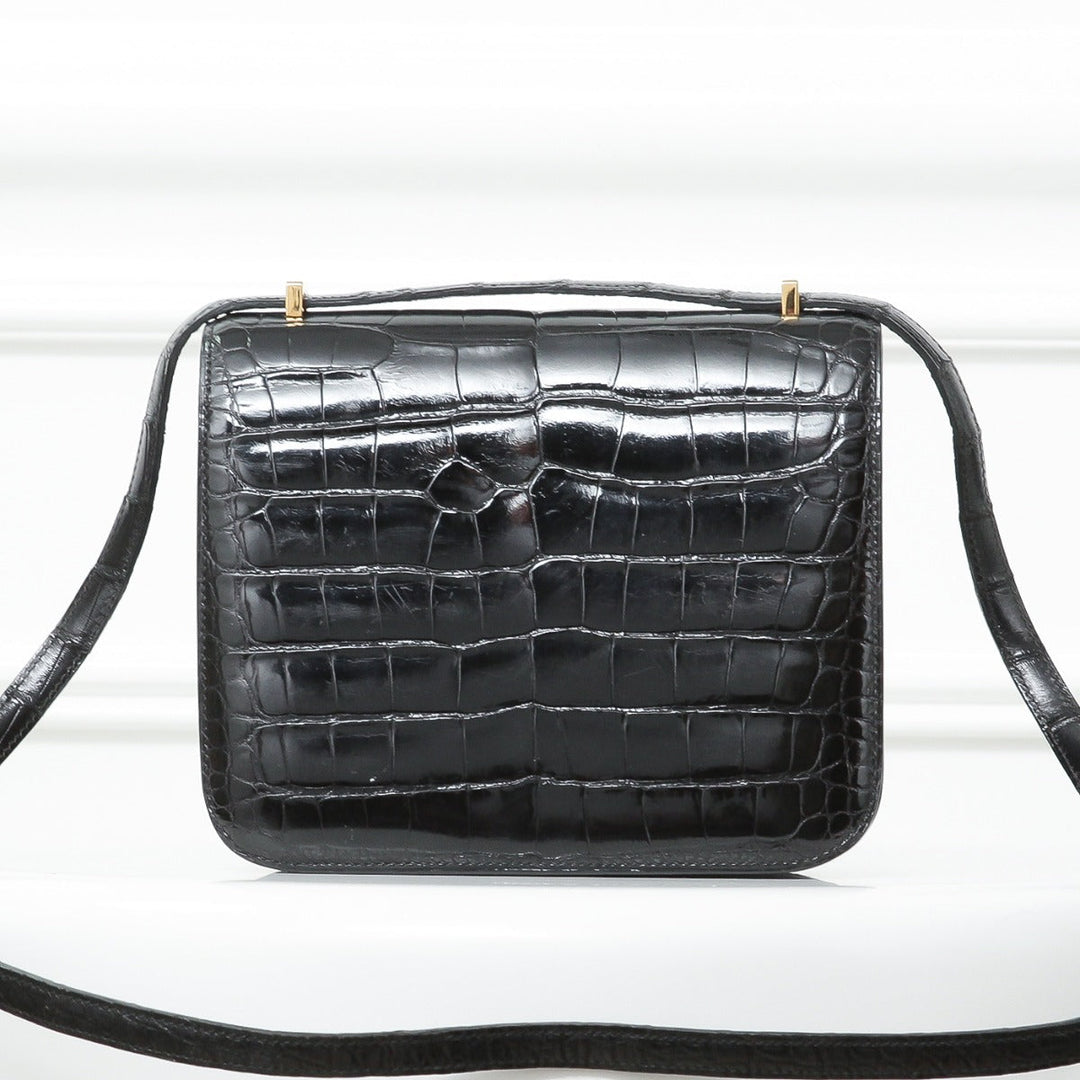 Top quality Hermes Black Shiny Alligator Constance 18