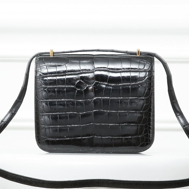 Top quality Hermes Black Shiny Alligator Constance 18