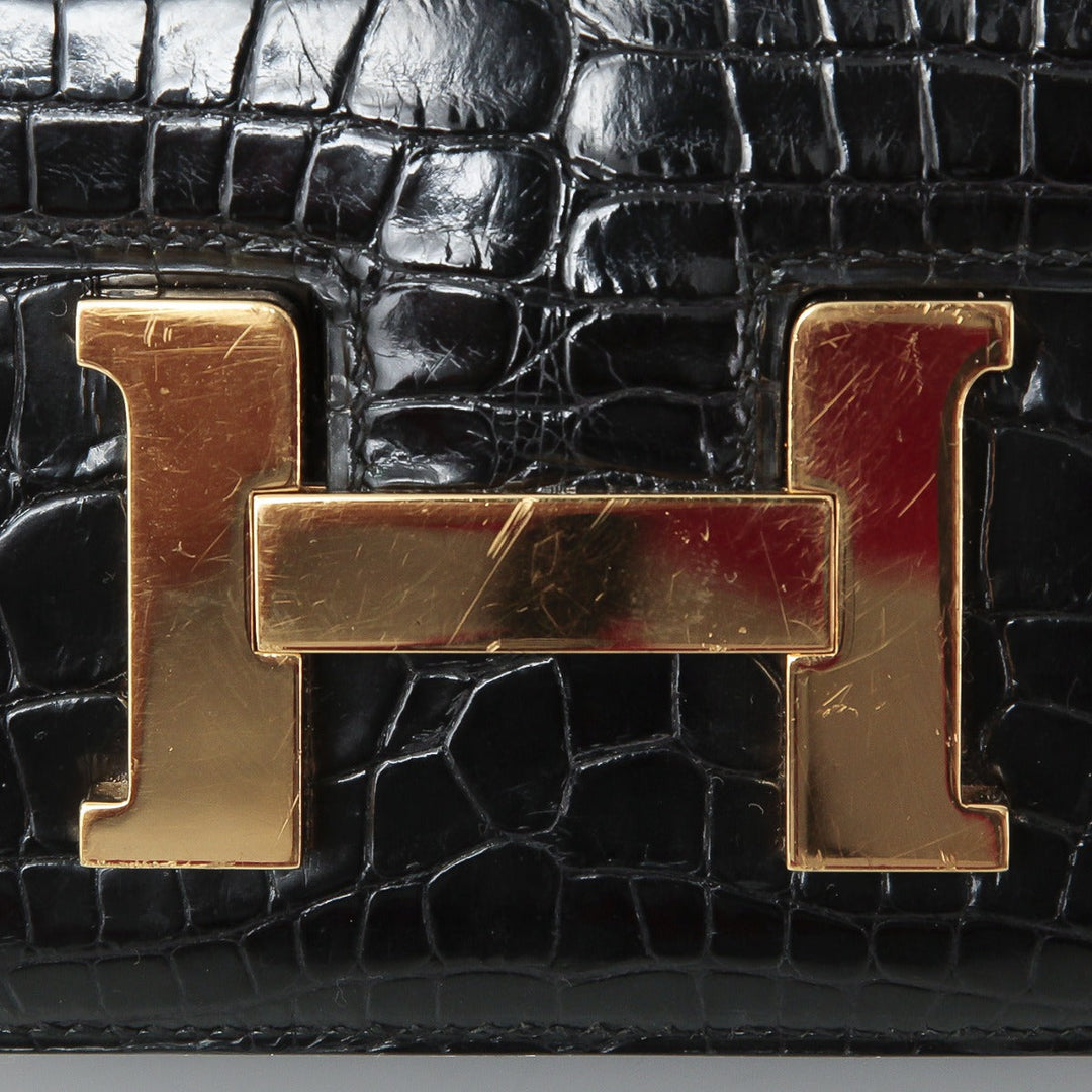 Top quality Hermes Black Shiny Alligator Constance 18