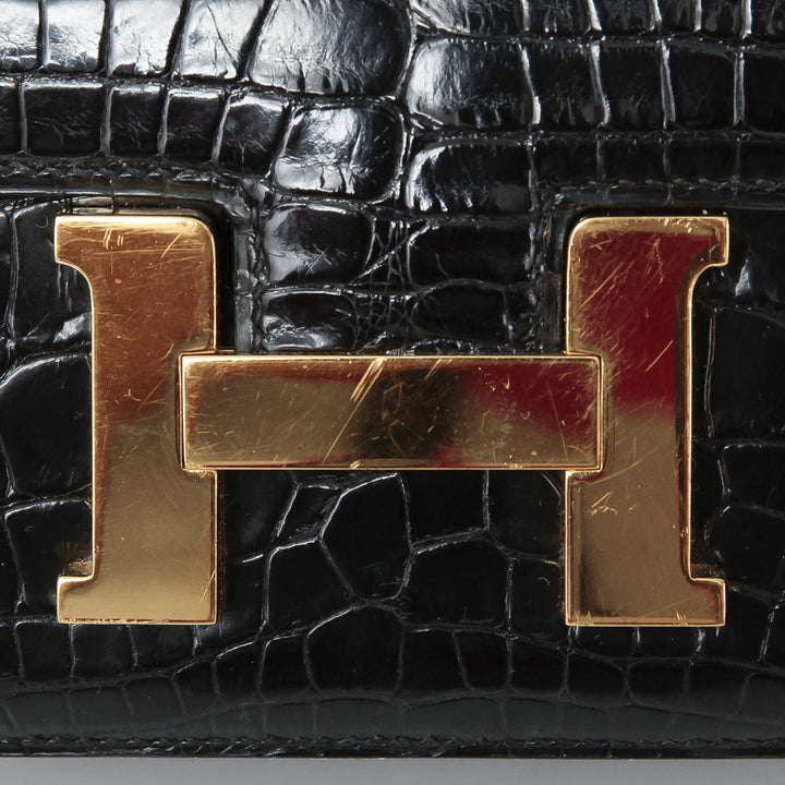 Top quality Hermes Black Shiny Alligator Constance 18