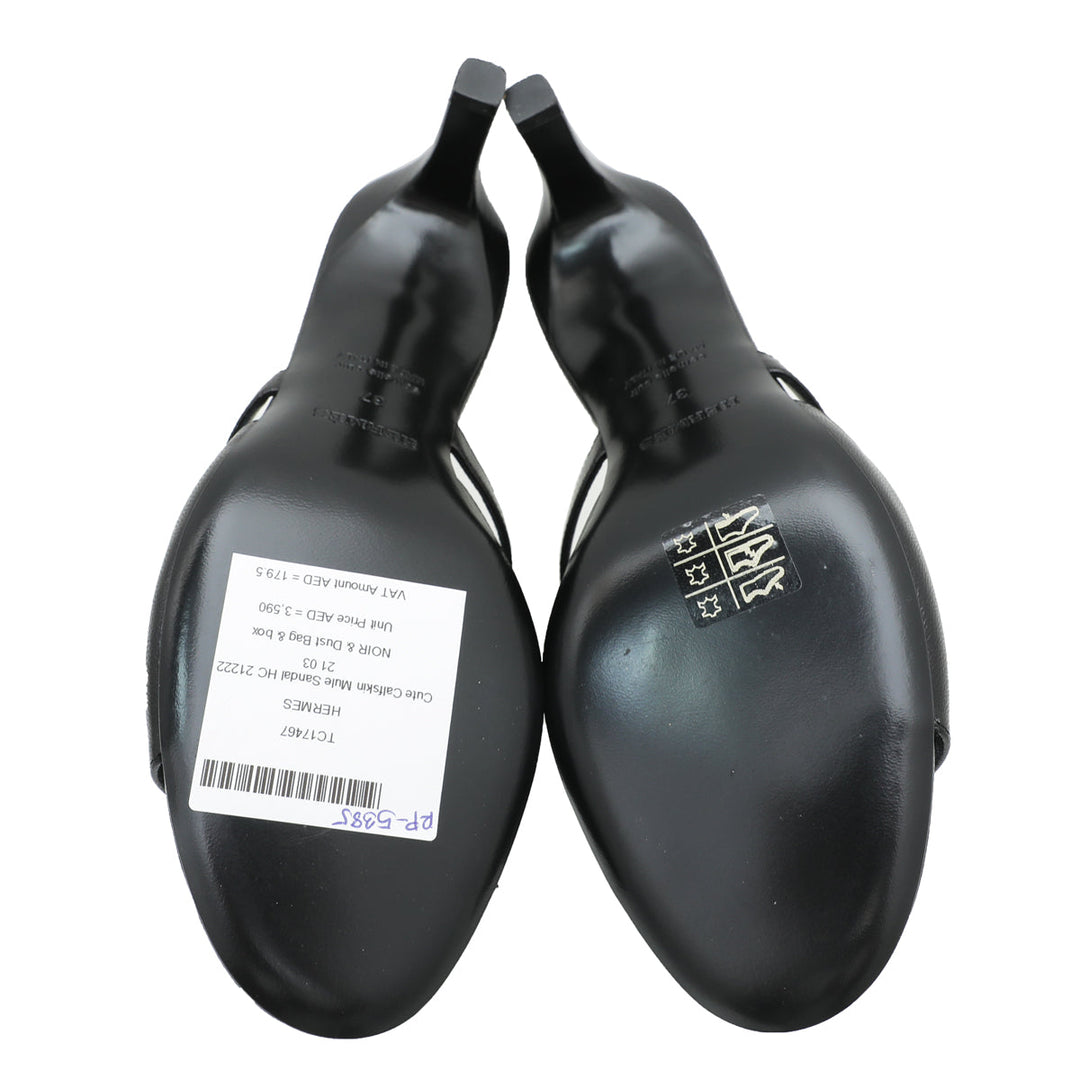 Hermes Noir Cute Mule Sandals 37