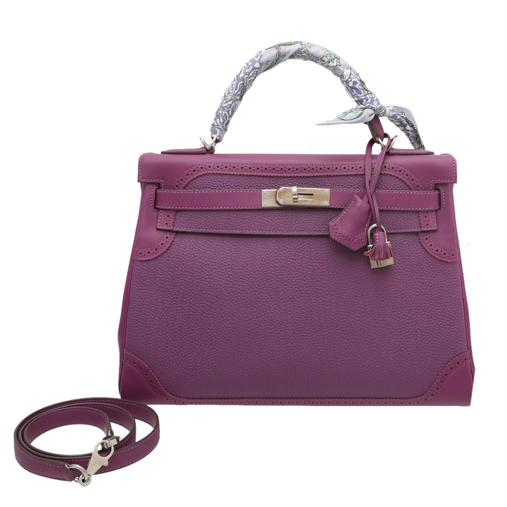 Hermes Anemone Ghillies Kelly 32 Bag W- Twilly