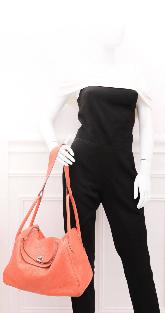 Hermes Orange Clemence Lindy 34 Bag