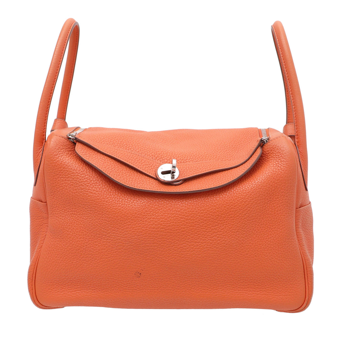 Hermes Orange Clemence Lindy 34 Bag