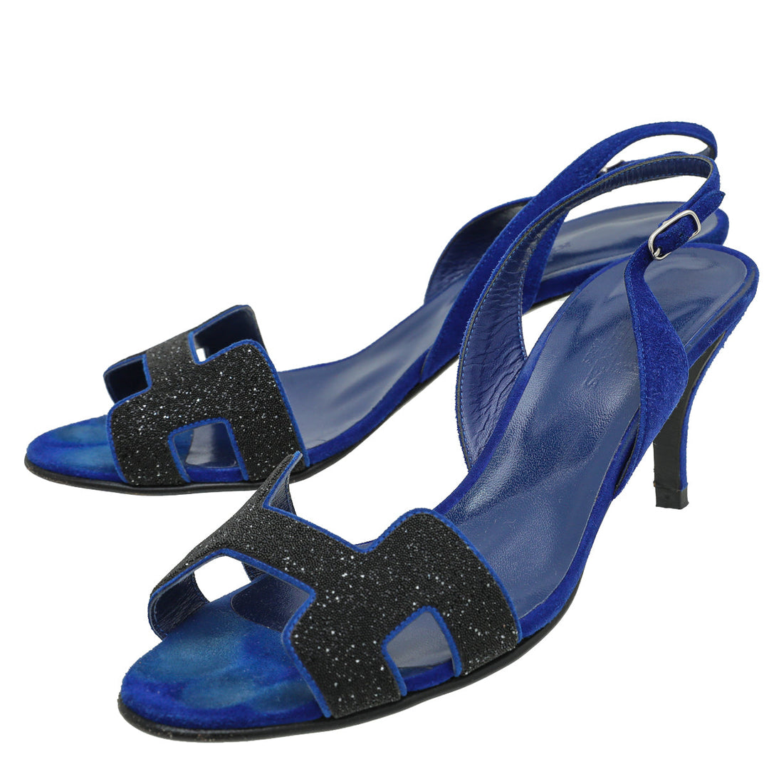 Hermes Bicolor Crystal and Suede Night 70 Sandal 39