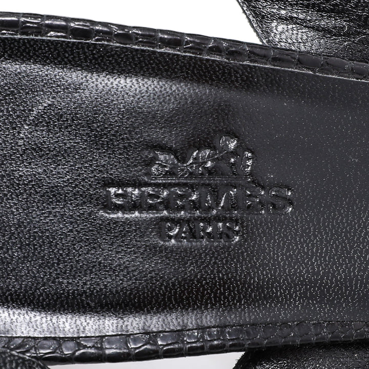Top quality Hermes Noir Night Reptile Sandals 39