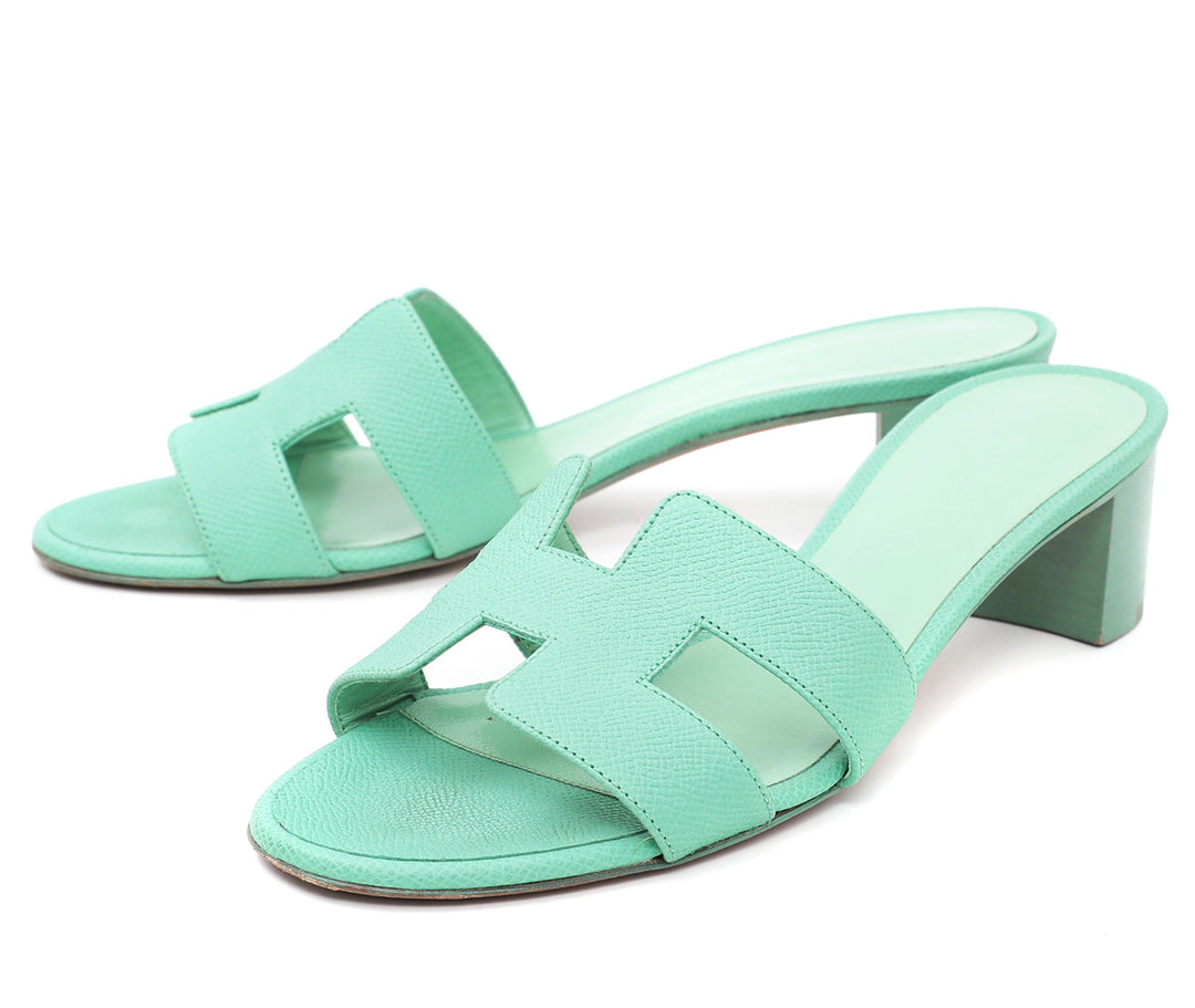 Hermes Vert Criquet Oasis Sandals 38.5