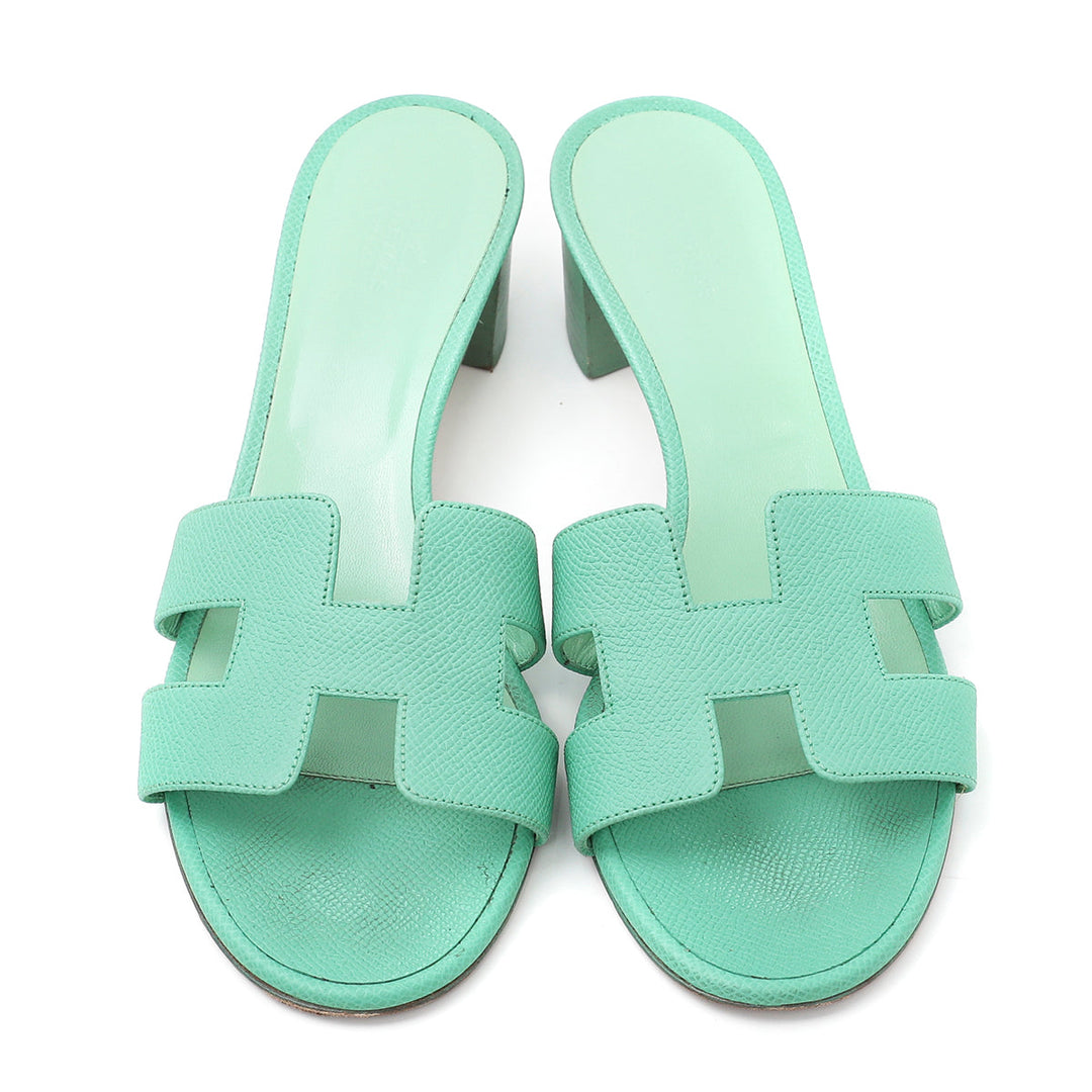 Hermes Vert Criquet Oasis Sandals 38.5