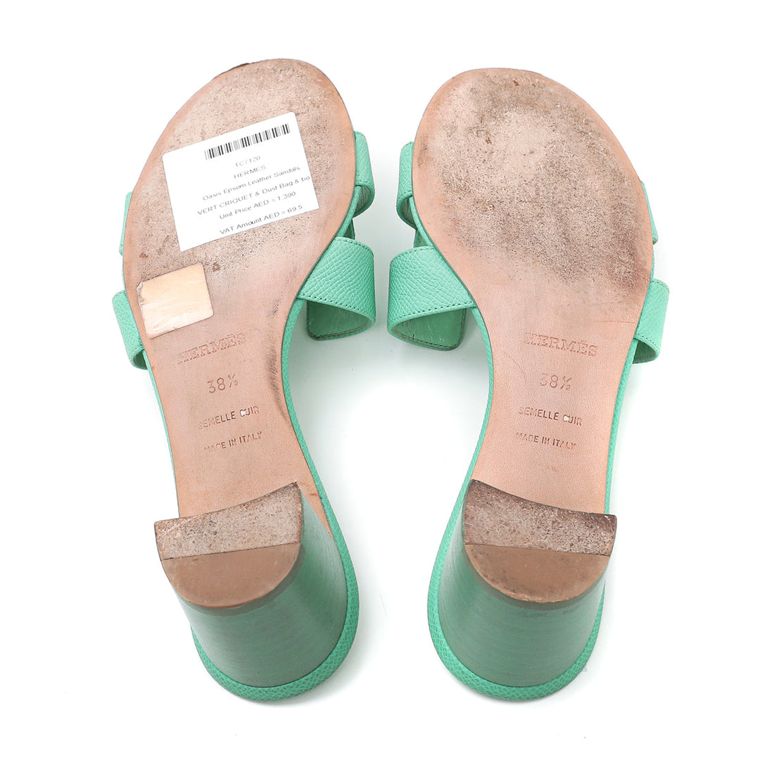 Hermes Vert Criquet Oasis Sandals 38.5