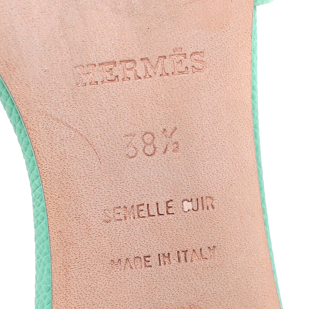 Hermes Vert Criquet Oasis Sandals 38.5