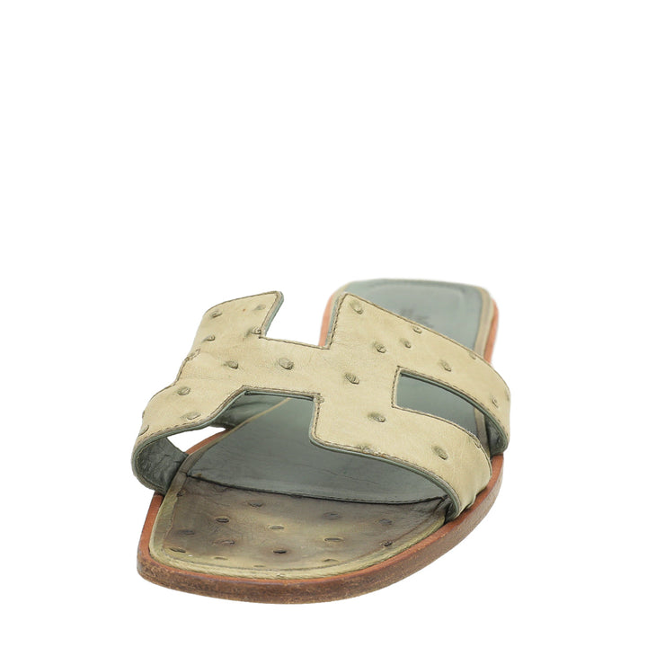 Hermes Mint Green Oran Ostrich Sandals 39