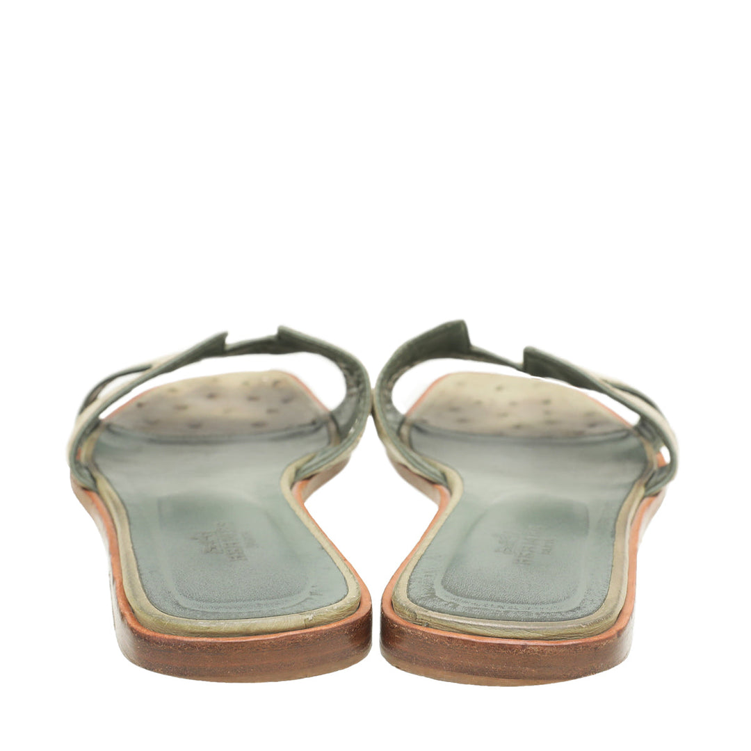 Hermes Mint Green Oran Ostrich Sandals 39