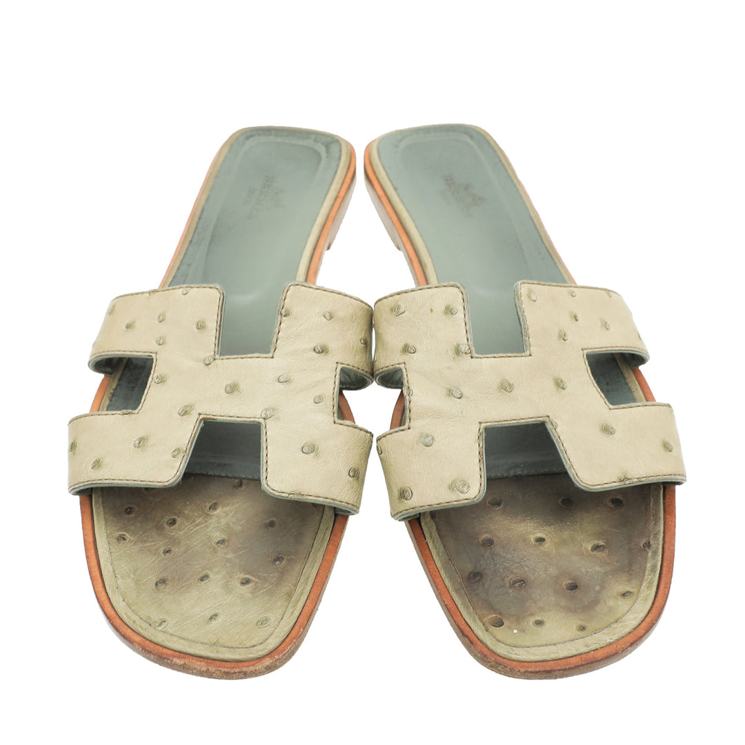Hermes Mint Green Oran Ostrich Sandals 39