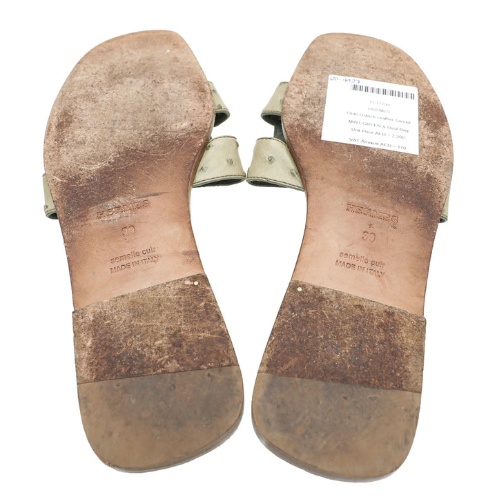 Hermes Mint Green Oran Ostrich Sandals 39