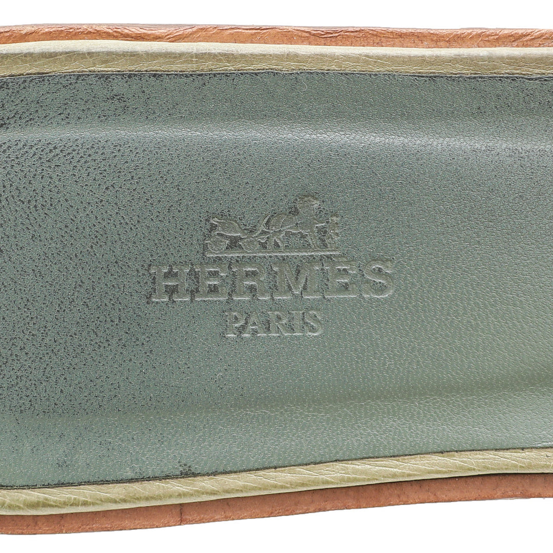 Hermes Mint Green Oran Ostrich Sandals 39