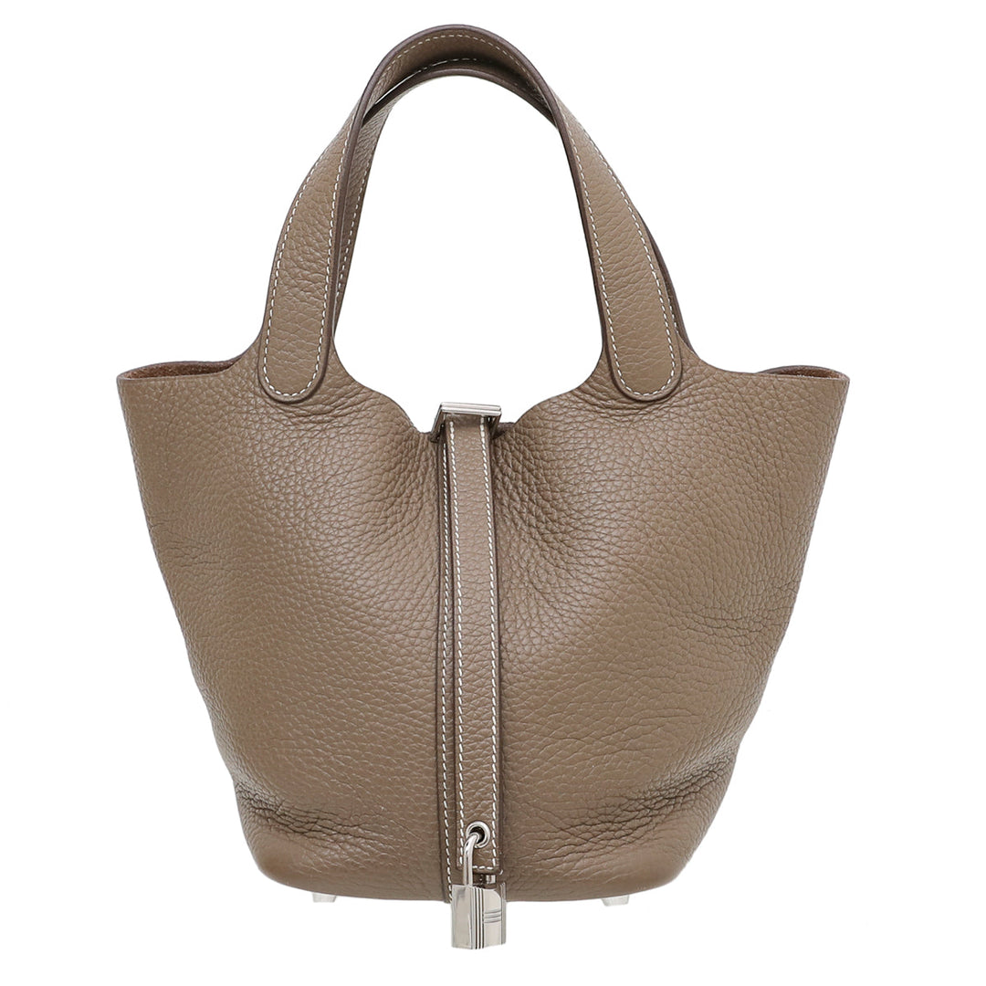 Hermes Etoupe Clemence Picotin 18 Bag