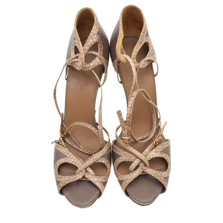 Hermes Bicolor Python Ankle Strap Sandal 38