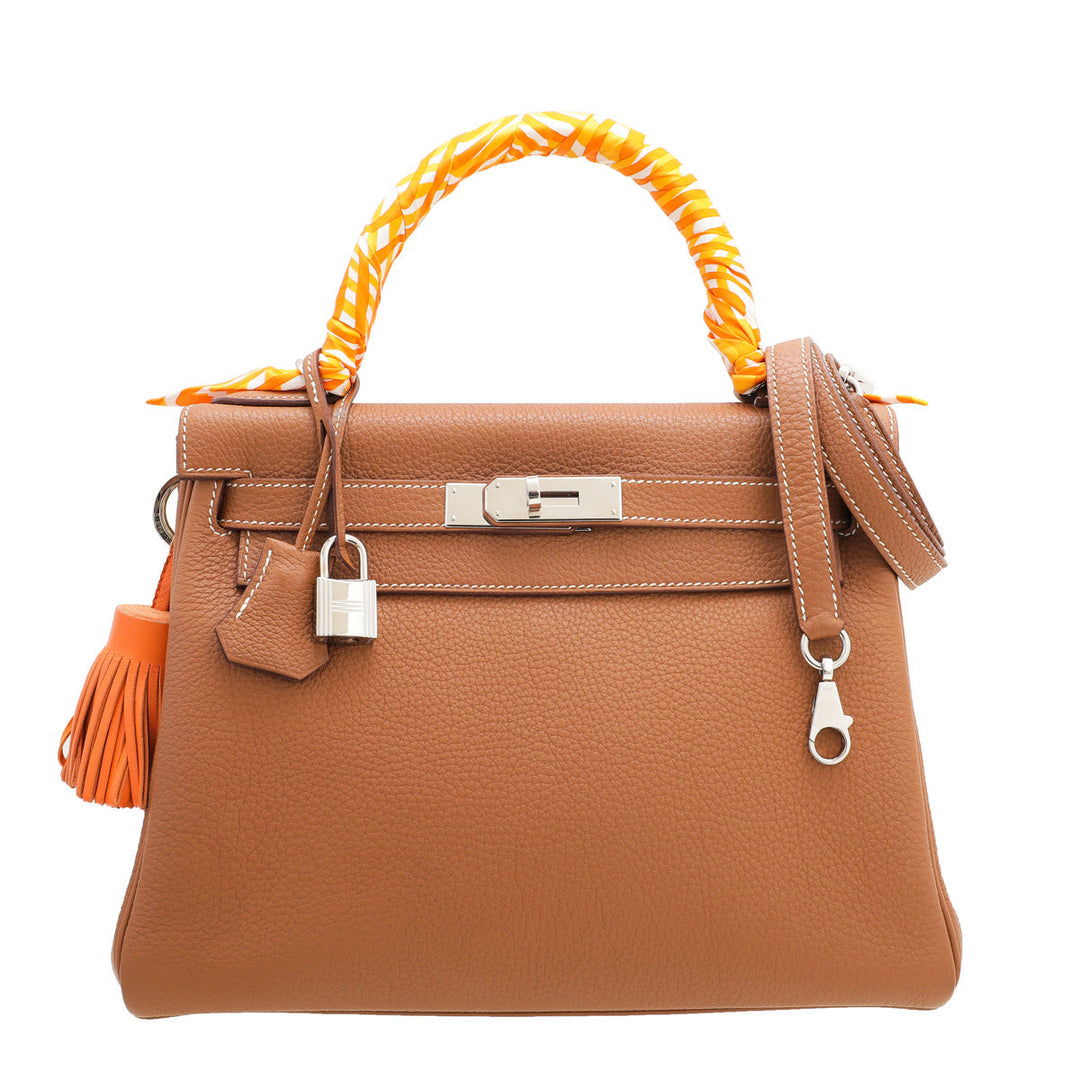 Hermes Gold Retourne Kelly W- 2 Carmen Charm and Twilly