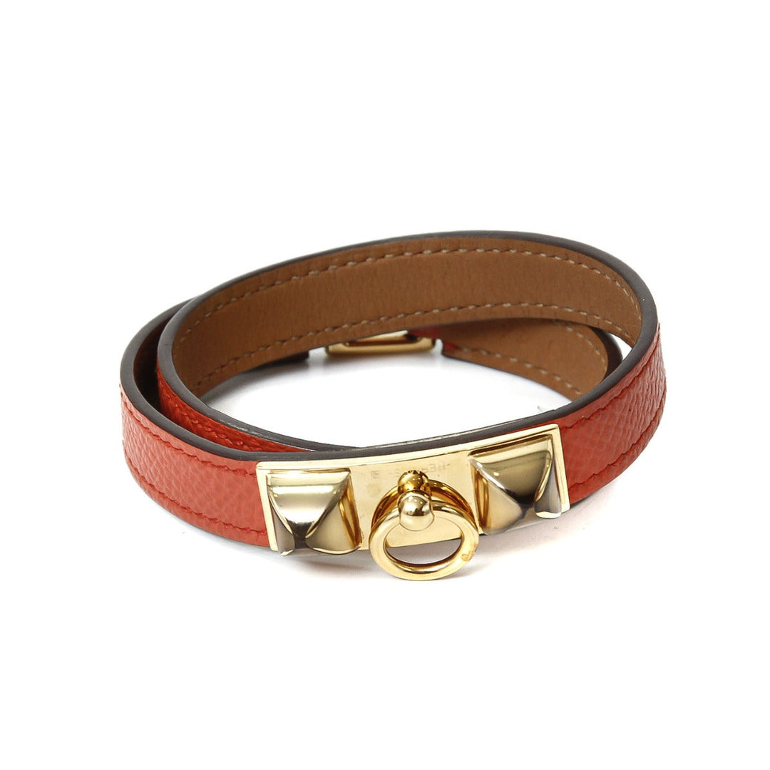 Hermes Orange Rivale Double Tour Bracelet Medium