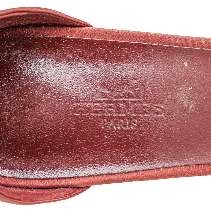 Top quality Hermes Burgundy Satin Premiere Crystal Sandals 38.5