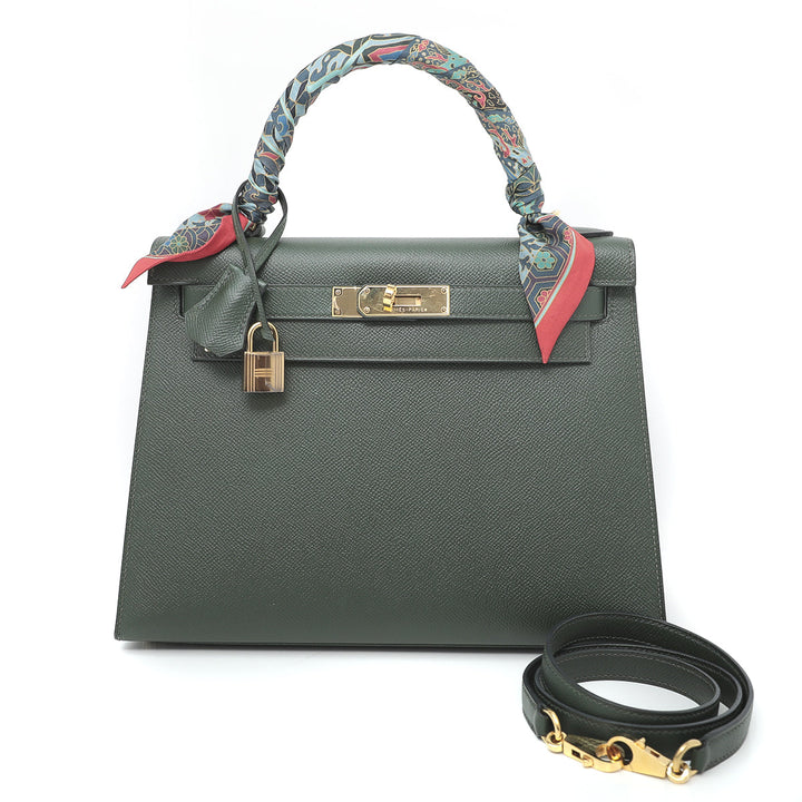 Hermes Vert Anglais Kelly Sellier Bag W- Hermes Scarf