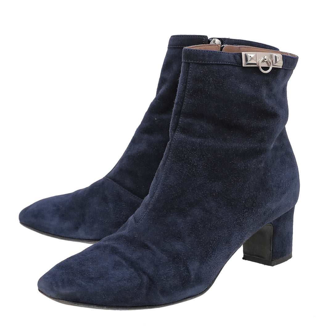 Top quality Hermes Navy Blue Suede Power Ankle Boots 38