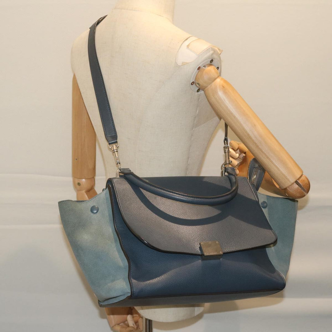 Celine Hand Bag Suede Leather Navy Auth hk1003