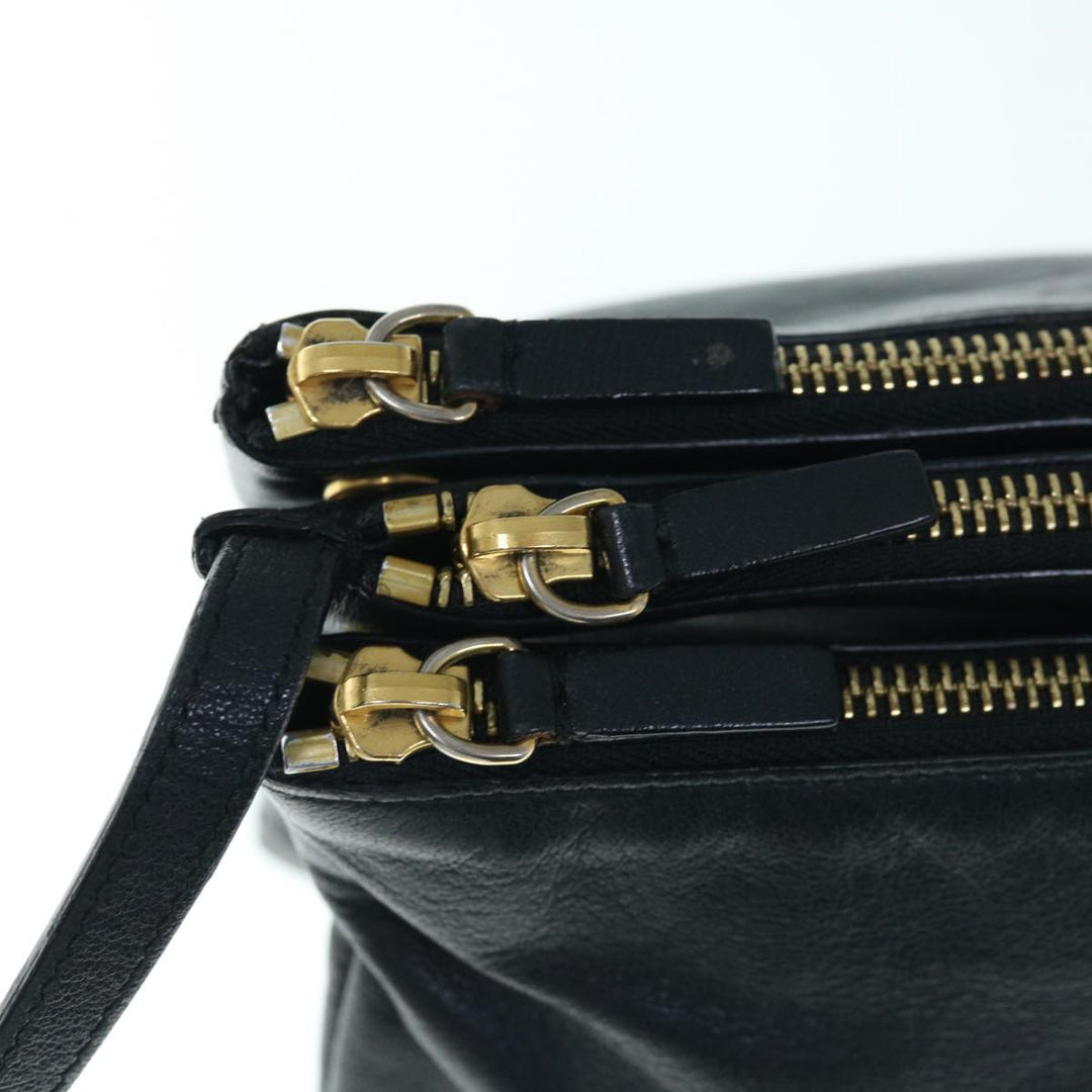 Celine Trio Shoulder Bag Leather Black  hk1006